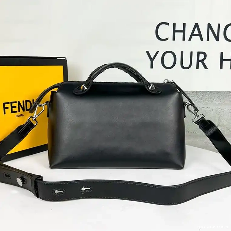 Cheap HOT Medium The Boston Black Calf Bag By Leather In Way Logo Fendi ROMA 0522